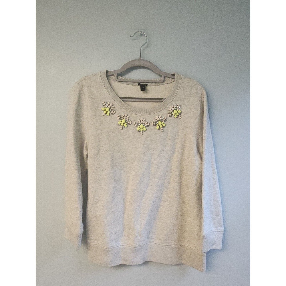 J Crew Womens S Heather gray rhinestone front sweatshirt